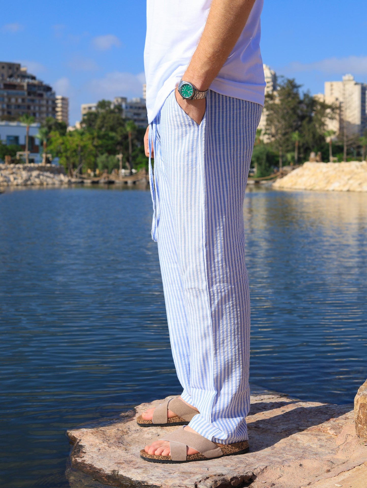 Striped linen pant
